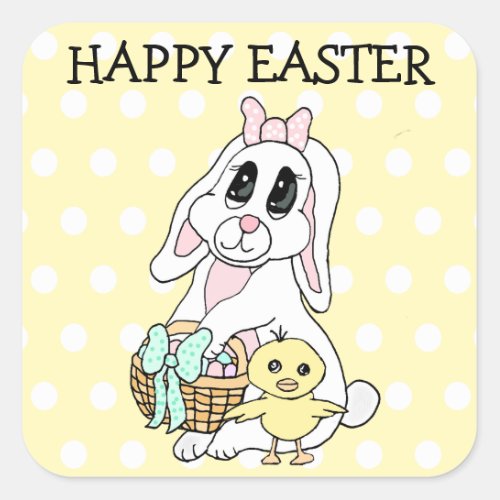 Happy Easter To You Bunny and Chick Square Sticker
