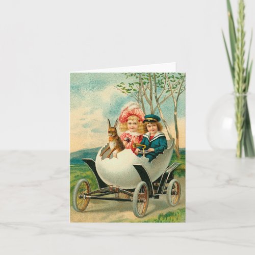 Happy Easter To You Eggshell Car Vintage Holiday Card