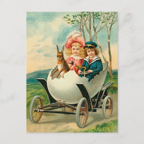 Happy Easter To You Eggshell Car Vintage Holiday Postcard