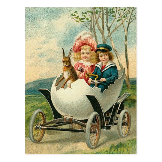 Happy Easter To You Eggshell Car Vintage Postcard