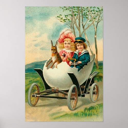 Happy Easter To You Eggshell Car Vintage Poster