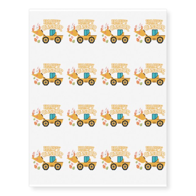 Happy Easter Tractor Gift Boys Kids Temporary Tattoos (Front)