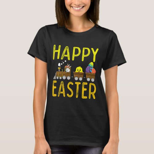 Happy Easter Train Bunny Chick Eggs Cute Boys Kids T_Shirt