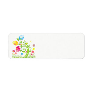 Happy easter tree with decorative eggs label