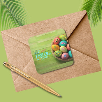 Happy Easter Tropical Beach Coastal Party Supplies Square Sticker by Sozo4all at Zazzle