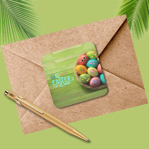 Happy Easter Tropical Beach Coastal Party Supplies Square Sticker