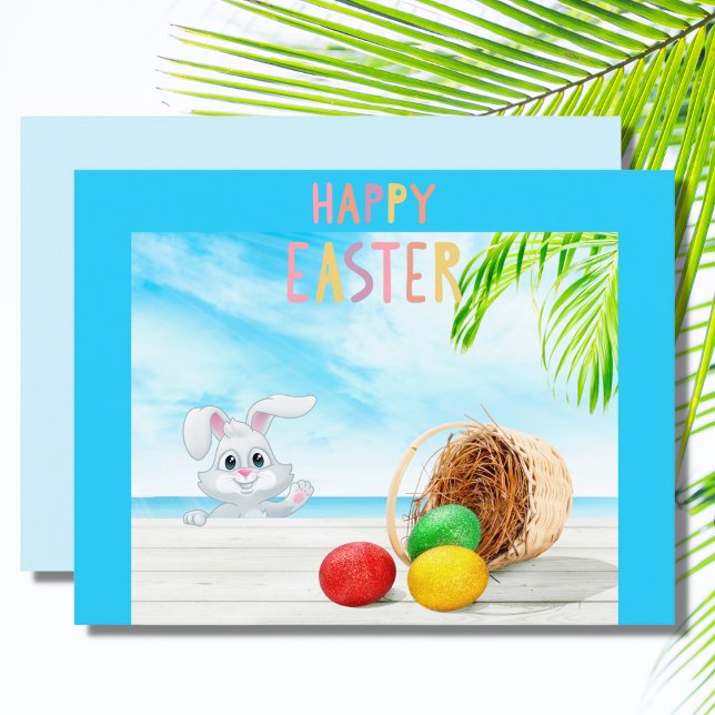 Happy Easter Tropical Ocean Beach Coastal Holiday Postcard (Creator Uploaded)