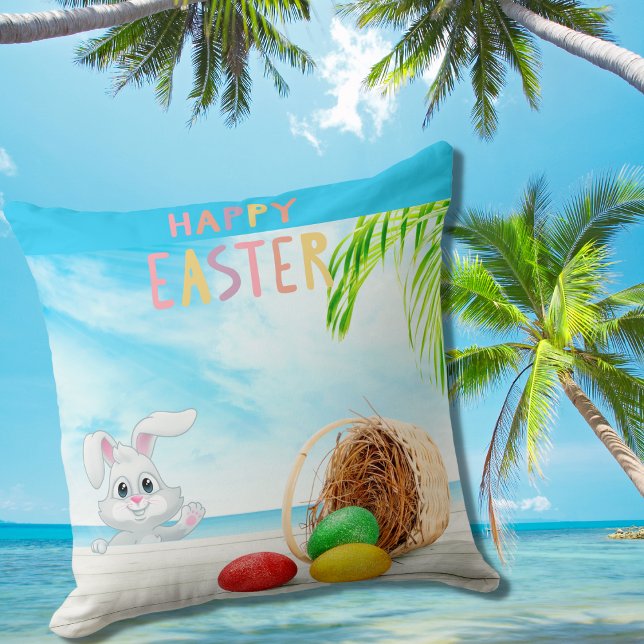 Happy Easter Tropical Ocean Beach Coastal Holiday Throw Pillow (Creator Uploaded)
