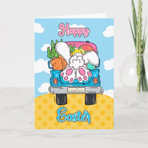 Happy Easter Truck Bunny and vegetables Holiday Card