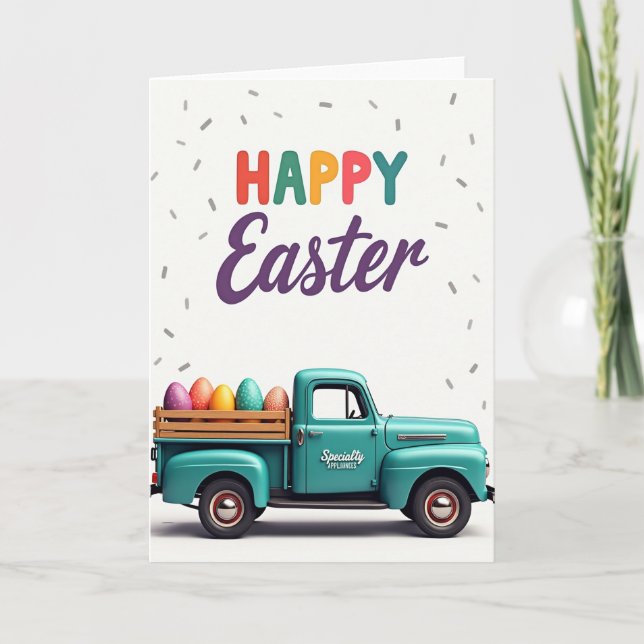 Happy Easter Truck Egg Art Card (Front)