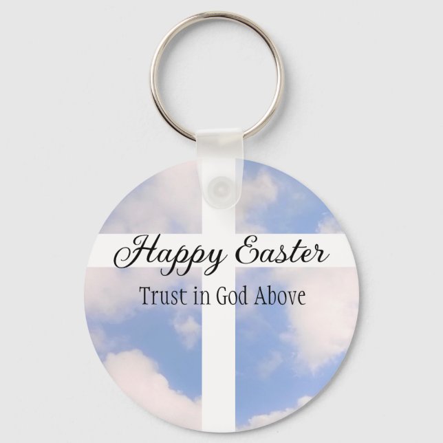 Happy Easter Trust in God Blue and White Keychain (Front)