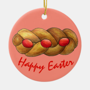 Happy Easter Tsoureki Greek Armenian Holiday Bread Ceramic Ornament