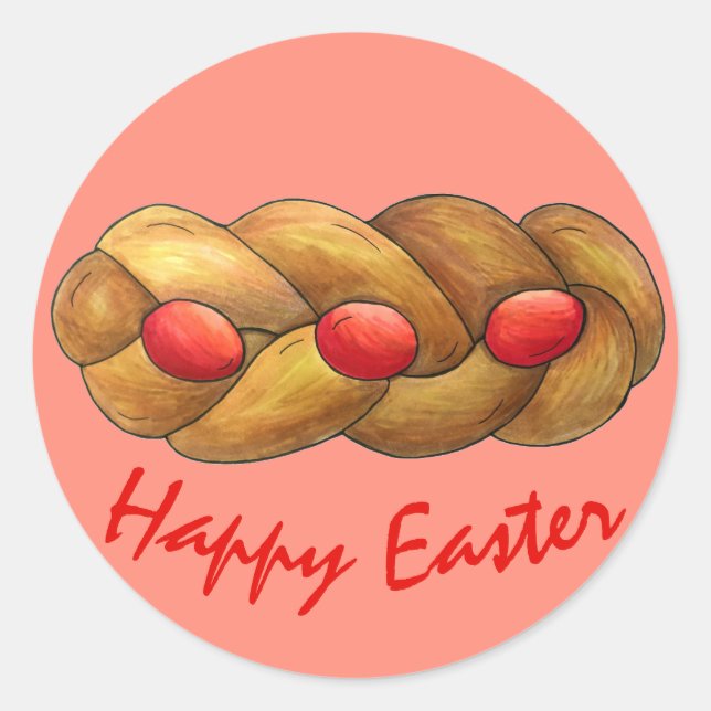 Happy Easter Tsoureki Greek Armenian Holiday Bread Classic Round Sticker (Front)