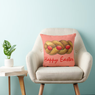 Happy Easter Tsoureki Greek Armenian Holiday Bread Throw Pillow