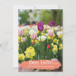 "Happy Easter" Tulip Flower Field Spring Photo Holiday Card