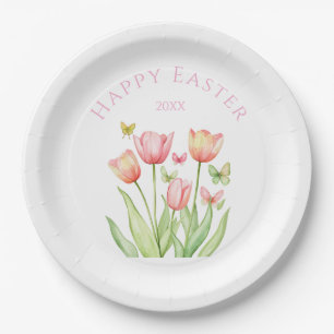 Happy Easter Tulip  Paper Plates