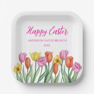Happy Easter Tulip Paper Plates