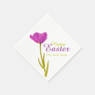 Happy Easter tulip purple spring name paper napkin