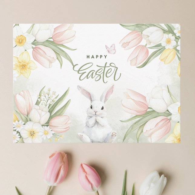 Happy Easter Tulips, Daffodils and Easter Bunny Holiday Card (Creator Uploaded)