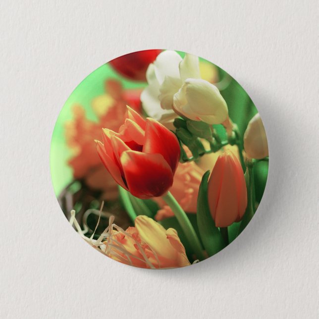 Happy Easter Tulips Pinback Button (Front)