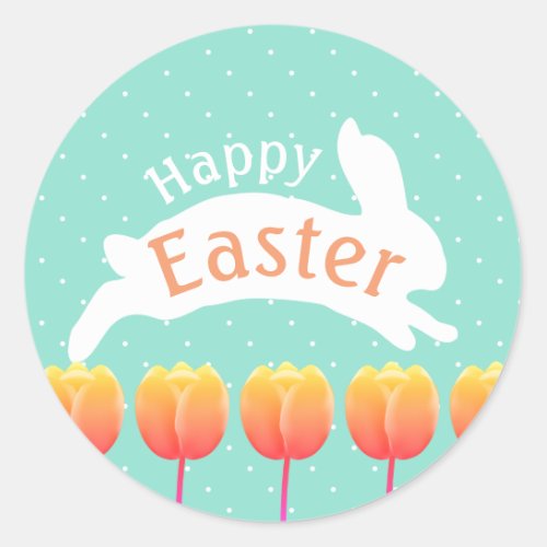 Happy Easter Tulips  Rabbit Classic Round Sticker