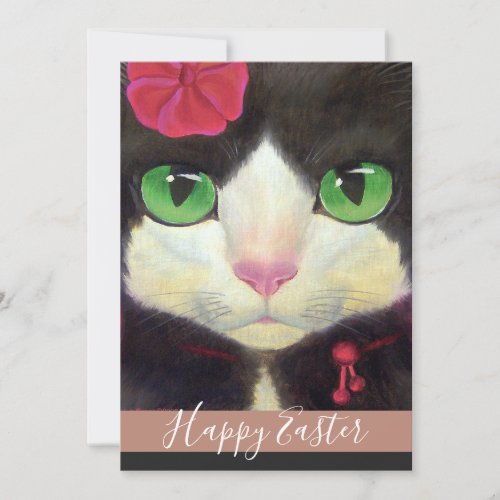 Happy Easter Tuxedo Cat Kitten Illustration Holida Holiday Card