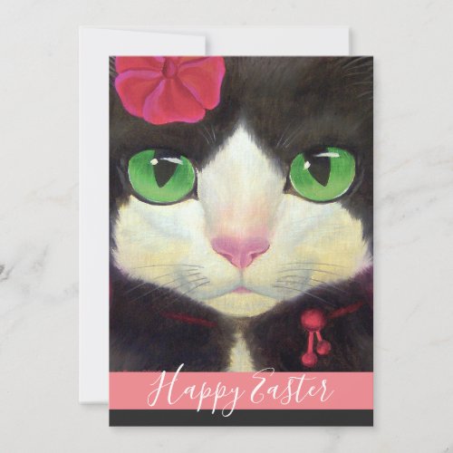 Happy Easter Tuxedo Cat Kitten Illustration Holiday Card
