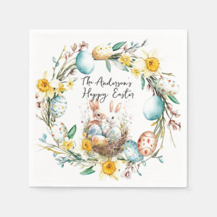 Happy Easter two bannies and floral Easter Napkins