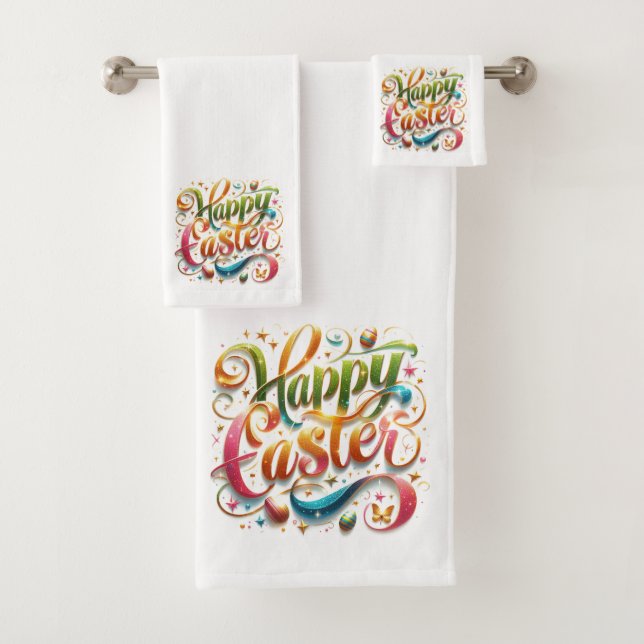 Happy Easter Typography Bath Towel Set (Insitu)