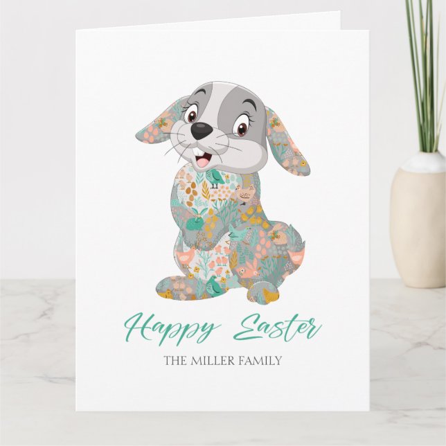 Happy Easter Typography Cute Bunny Card (Front)