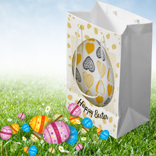 Happy Easter Typography Egg Yellow Modern Stylish Medium Gift Bag