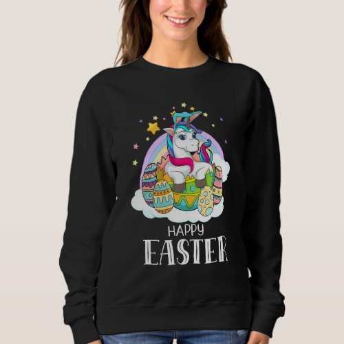 Happy Easter  Unicorn Bunny Girls Kids Easter Eggs Sweatshirt