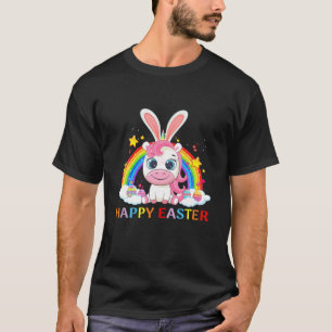 Happy Easter Unicorn Bunny Girls Kids Rainbow T-Shirt