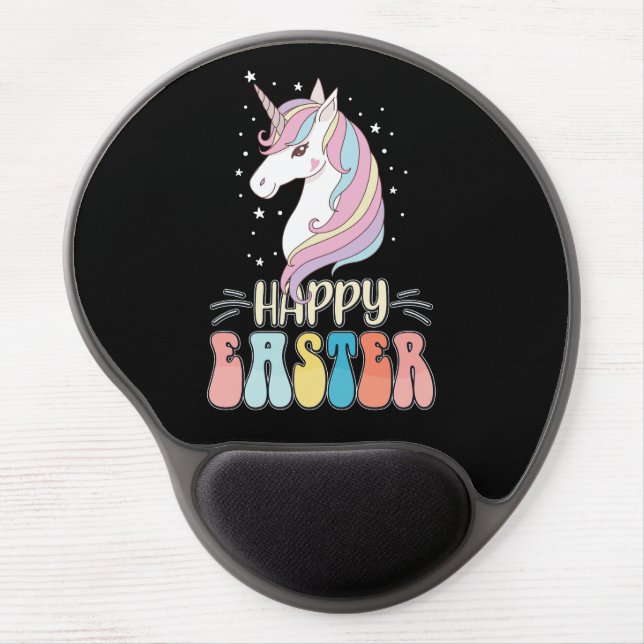 Happy Easter Unicorn Bunny Rabbit Eggs Gel Mouse Pad (Front)