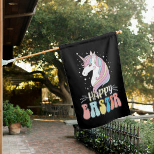 Happy Easter Unicorn Bunny Rabbit Eggs House Flag