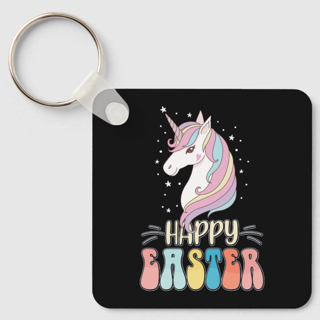Happy Easter Unicorn Bunny Rabbit Eggs Keychain (Front)