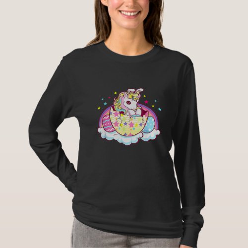 Happy Easter Unicorn Bunny Rainbow Easter Eggs Gir T_Shirt