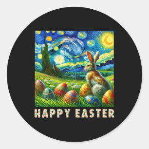 Happy Easter Van Gogh Style Bunny And Eggs  Classic Round Sticker