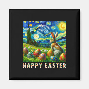 Happy Easter Van Gogh Style Bunny And Eggs Magnet