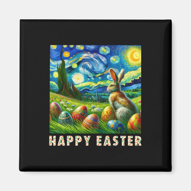 Happy Easter Van Gogh Style Bunny And Eggs  Magnet (Front)