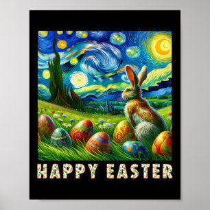 Happy Easter Van Gogh Style Bunny And Eggs  Poster