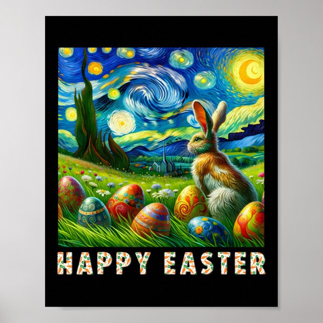 Happy Easter Van Gogh Style Bunny And Eggs  Poster (Front)