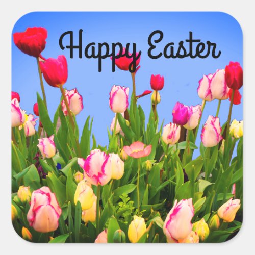 Happy Easter Various Tulips 3 Stickers
