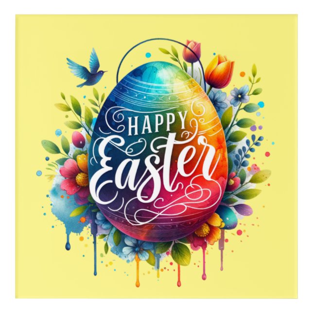 Happy Easter: Vibrant Watercolor Easter Egg Acrylic Print (Front)