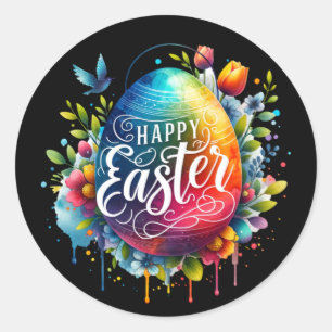 Happy Easter: Vibrant Watercolor Easter Egg Classic Round Sticker