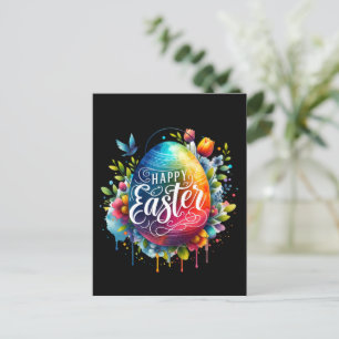 Happy Easter: Vibrant Watercolor Easter Egg Holiday Postcard