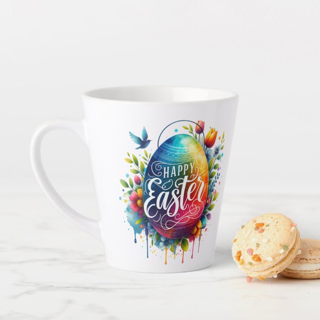 Happy Easter: Vibrant Watercolor Easter Egg Latte Mug (In Situ)