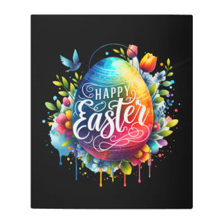 Happy Easter: Vibrant Watercolor Easter Egg Metal Print