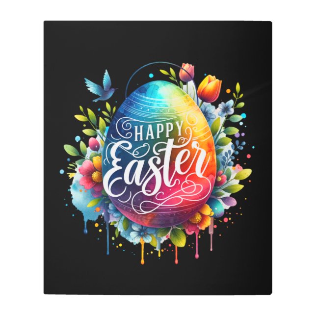 Happy Easter: Vibrant Watercolor Easter Egg Metal Print (Front)
