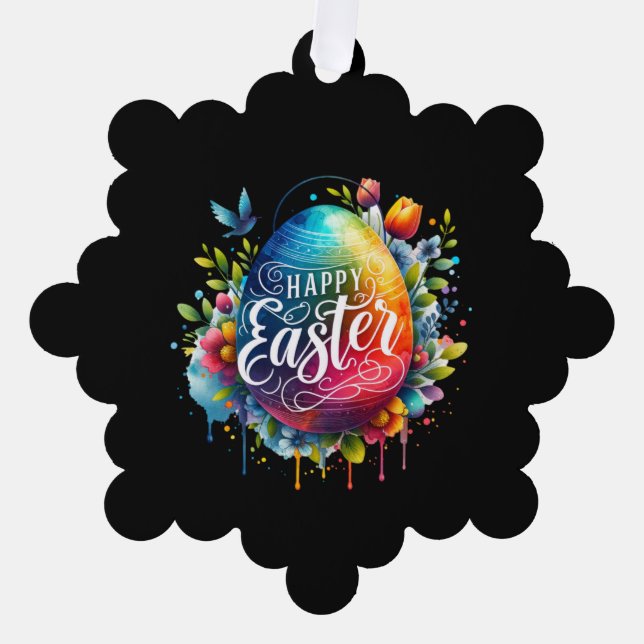 Happy Easter: Vibrant Watercolor Easter Egg Ornament Card (Front)